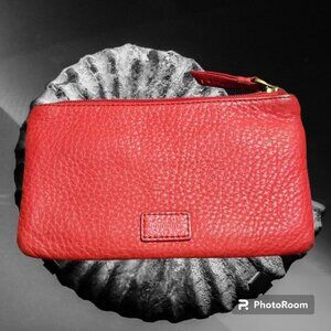 Fossil Soft Cowhide Red Pebble Leather Clutch Wallet Issue No 1954 Preowned